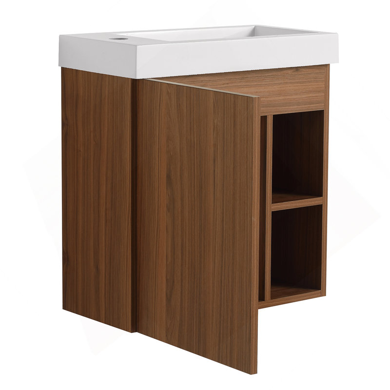 Meuble-lavabo mural flottant 20 po avec lavabo en résine blanche et porte d'armoire à fermeture en douceur