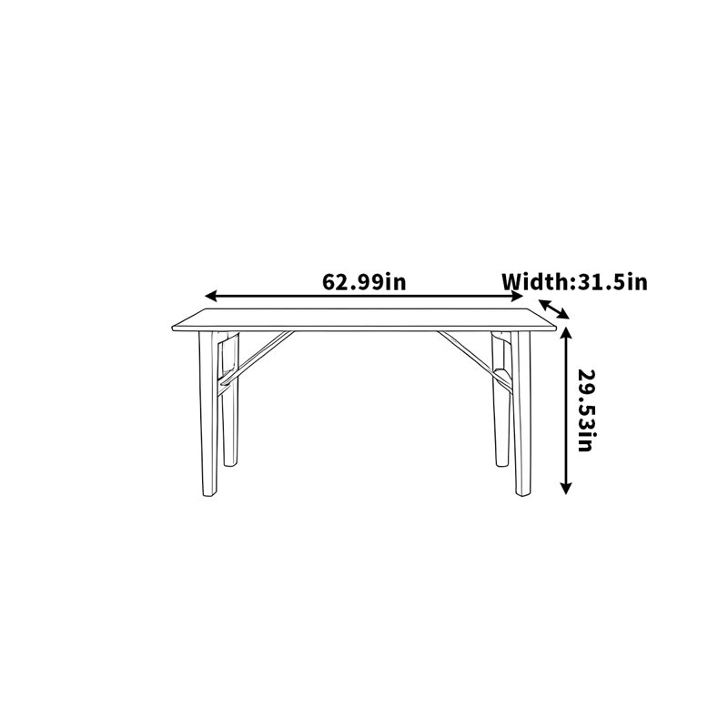 Table de salle à manger en noyer, H 29,53 po x L 62,99 po x l 31,5 po
