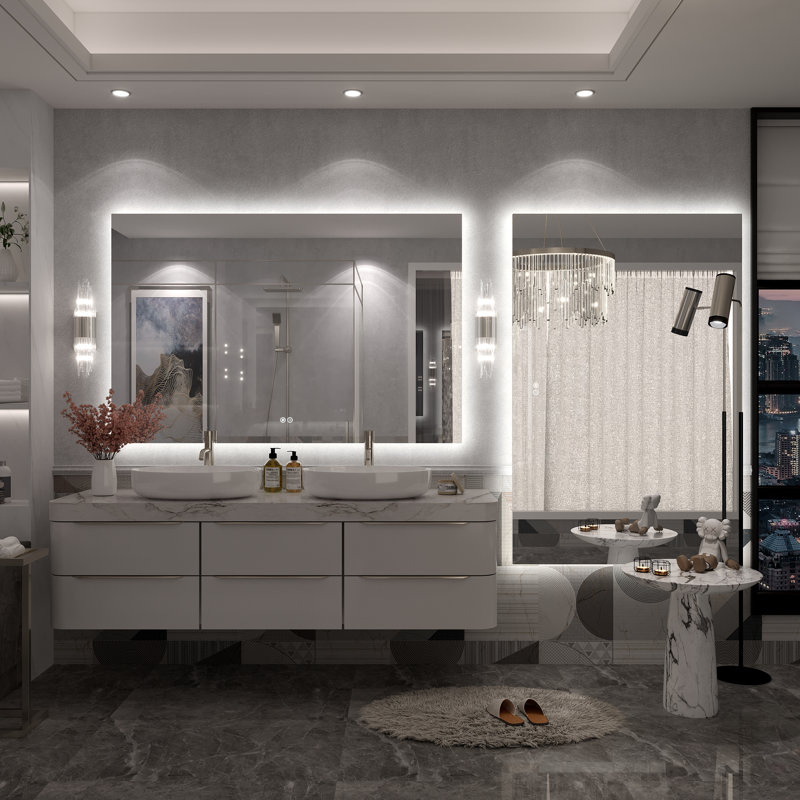 Molly Rectangle/Round/Oval LED Anti-Fog Tempered Glass Wall Bathroom Vanity Mirror - UL Certified, 55" x 36", Rectangle