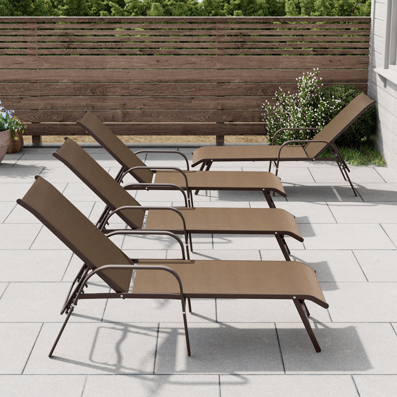 Aluminum Reclining Chaise Lounge (Set of 4), Brown, Brown