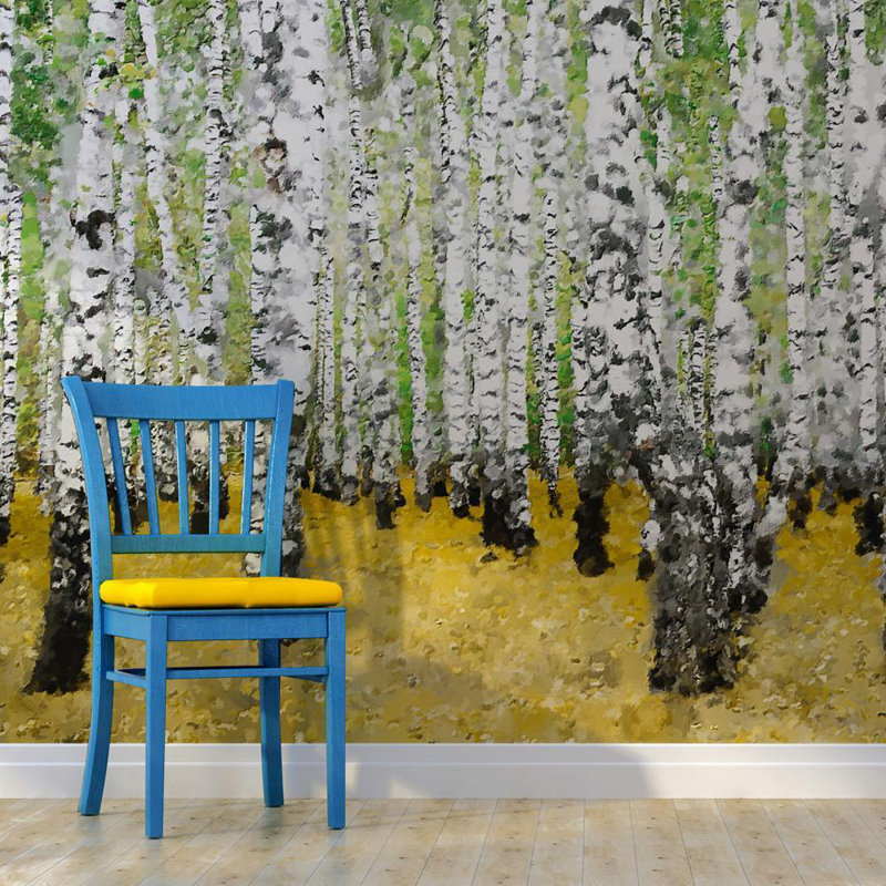 Murale forêt de bouleaux automnale, L 90 po x l 118 po, Green