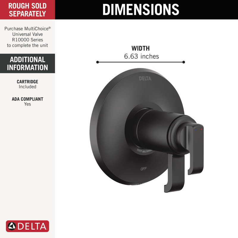 Ensemble de garniture de douche à double fonction Tetra 17T Series, garniture de valve, garniture de douche, Noir mat
