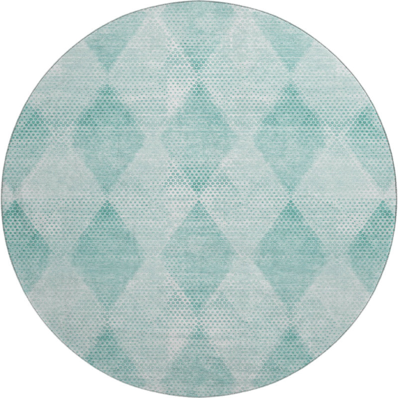 Premium Machine Washable Cerrito Amf539 Teal Rug, Round 8'