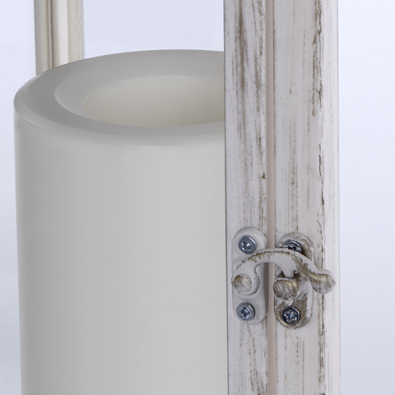 White Resin and Glass LED Candle Lantern, 15.9 inches