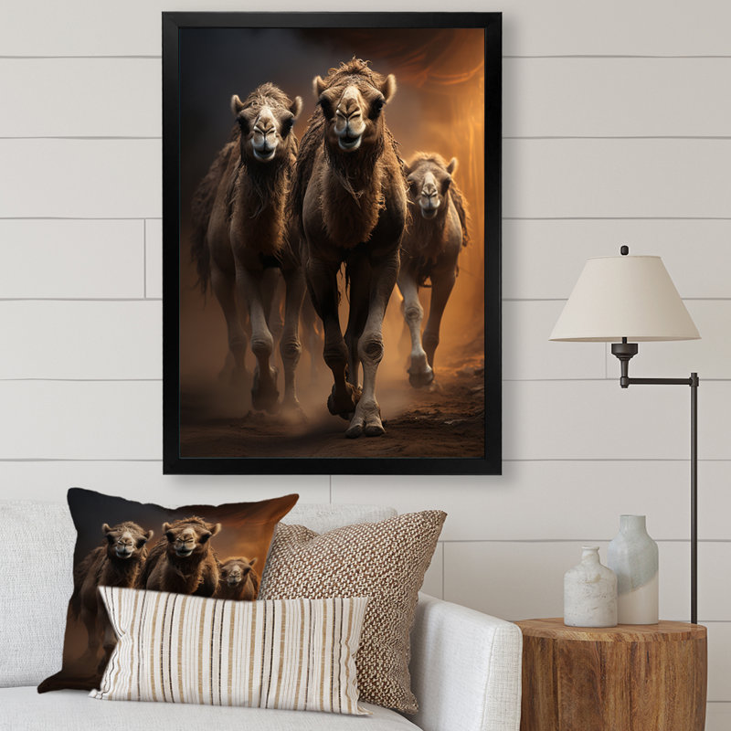 Keerthana Camels Desert Symphony - impression, Cadre simple noir, H 20 po x l 12 po x P 1 po