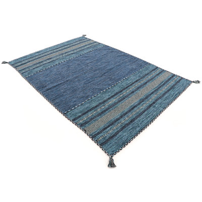 Azizi Striped Hand Woven Cotton Blue Rug