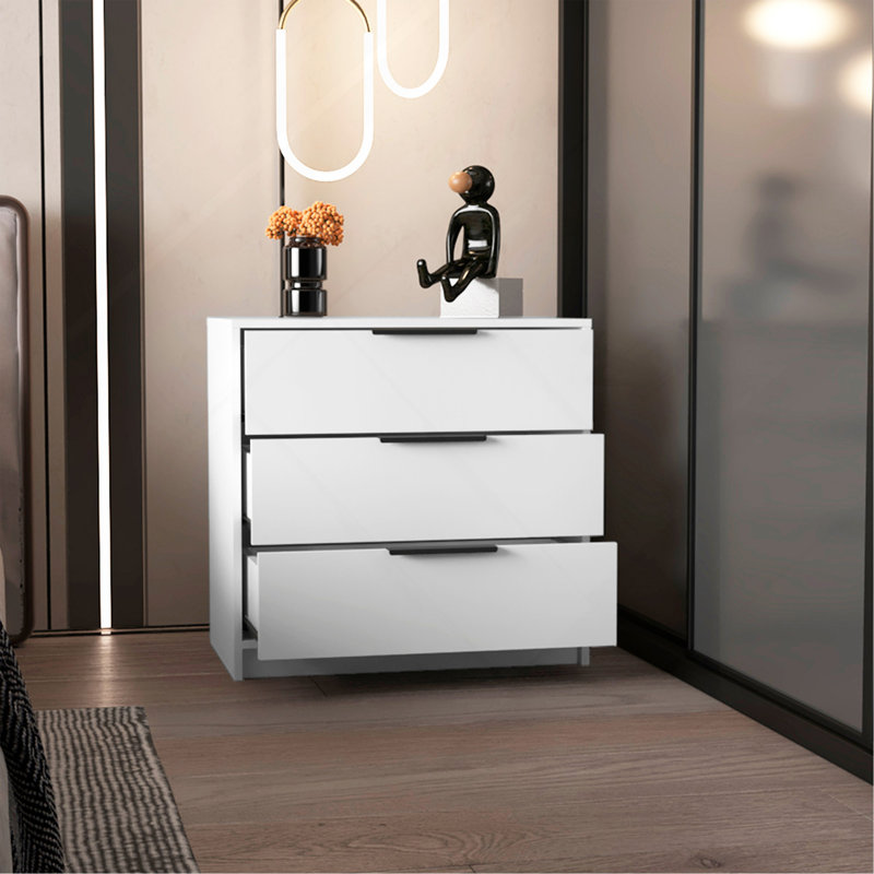 Commode rectangulaire blanche à 3 tiroirs