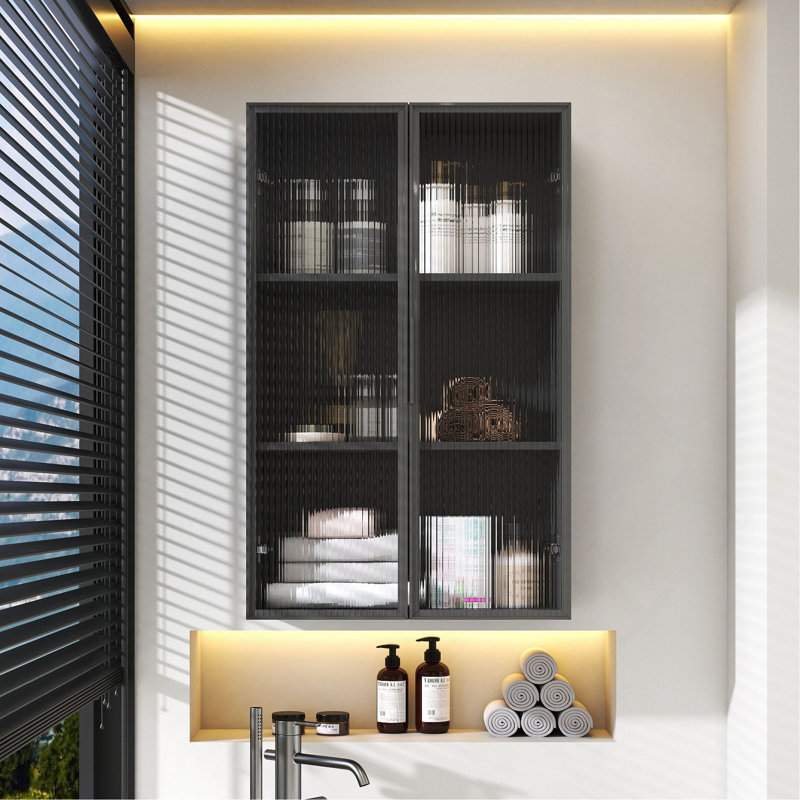 Armoire de rangement de salle de bain murale avec porte vitrée