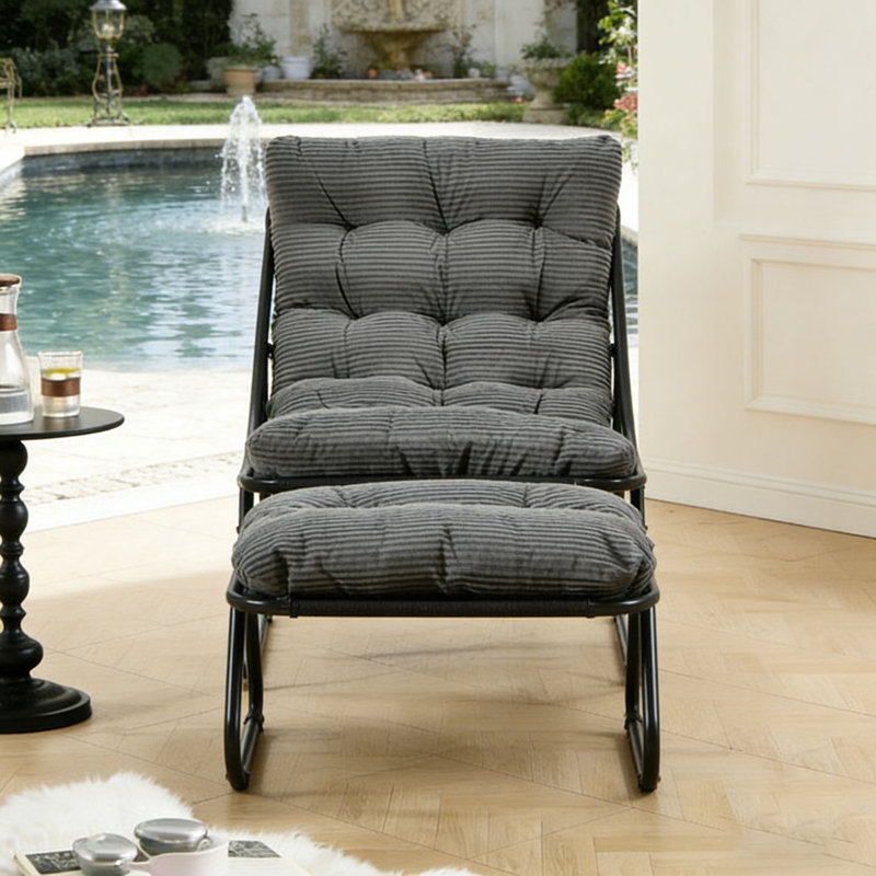 Chaise longue d'extérieur avec repose-pieds pour patio, Gris