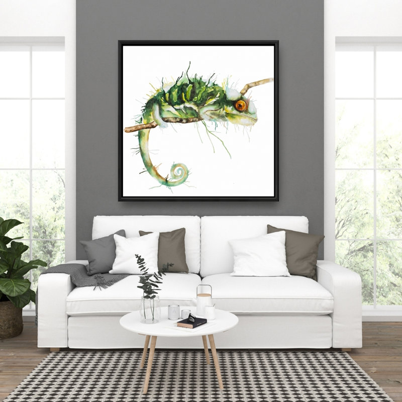 Chameleon On The Lookout Print On Canvas, Green, 36" H x 36" W