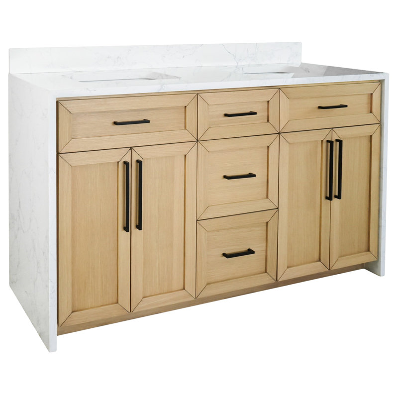 Ensemble de meuble-lavabo double 60 po Akalya, Blond