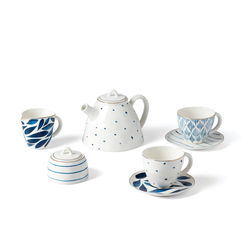 Service à thé en porcelaine pour 2 personnes Blue Bay