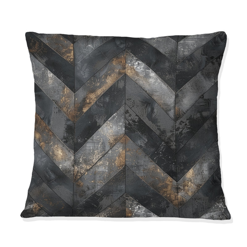 Coussin décoratif gris et noir à chevrons magiques I, H 16 po x l 16 po