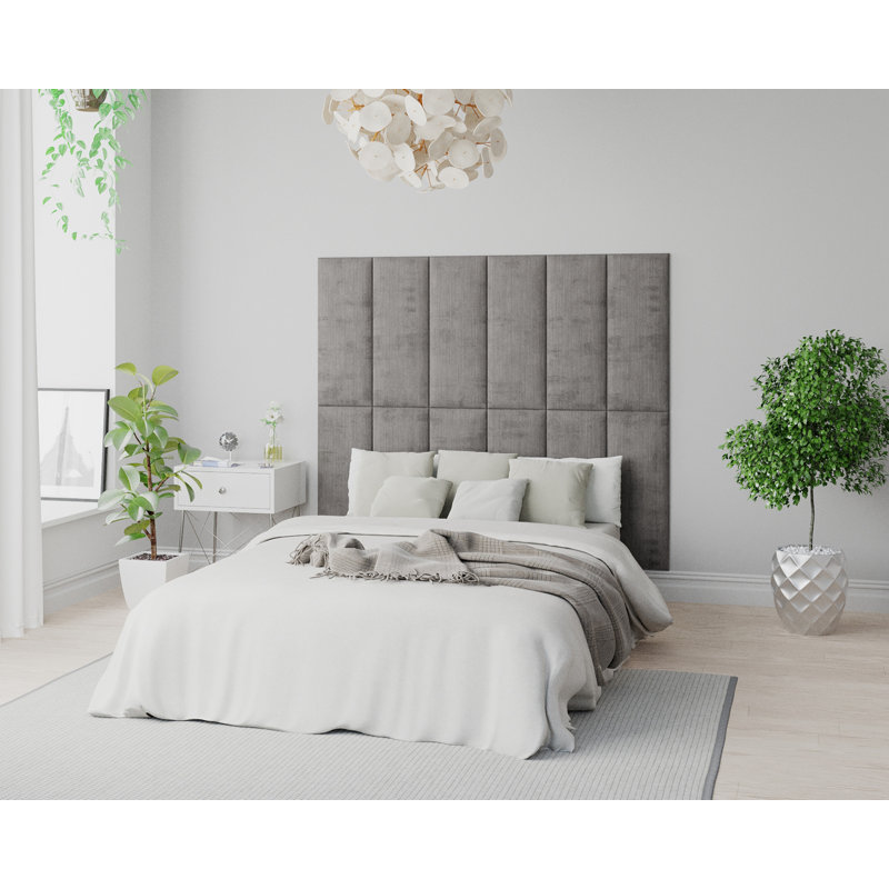 Kamylle 30 cm x 75 cm Peel and Stick Upholstered Wall Paneling in Granite, Grey