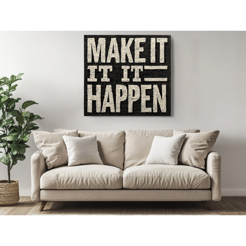 Reproduction d'art sur toile, "Modern Make It Happen", impression typographique sur toile, noir et blanc, 12 po x 12 po