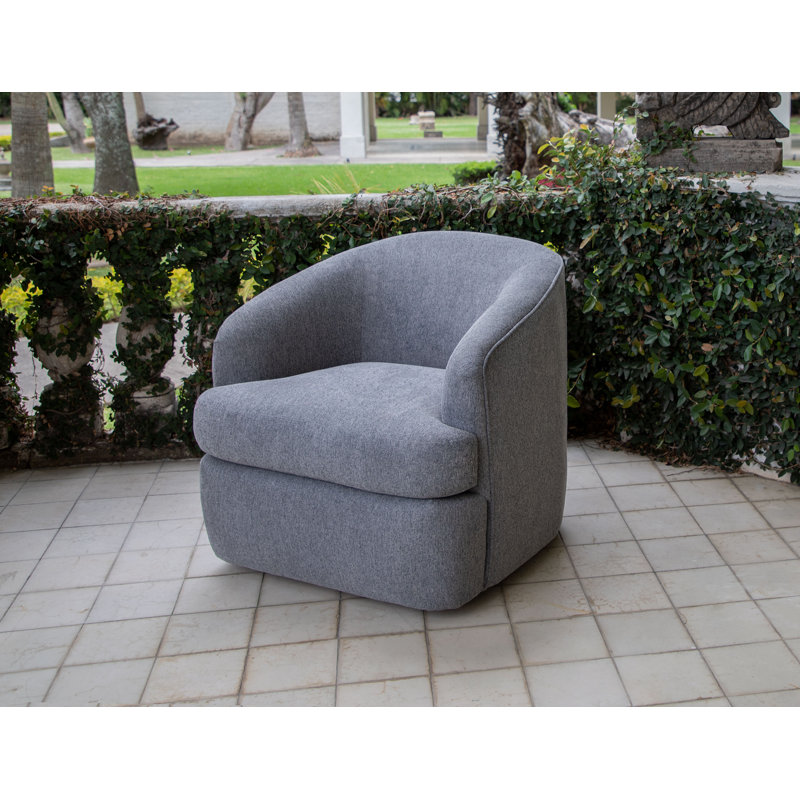 Tumbi Upholstered Swivel Barrel Chair, Light Brown Polyester