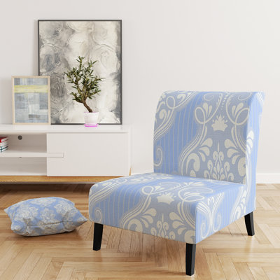 Blue And White Damask - Upholstered Patterned Accent Slipper Chair
