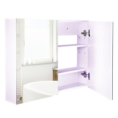 Miroir mural de salle de bain à double porte avec portes en miroir et amplement d'espace de rangement, l 31,5 po de largeur, 6 po de profondeur, 23,5 po de hauteur, étagère réglable blanche pour un rangement de longue durée, l x P H