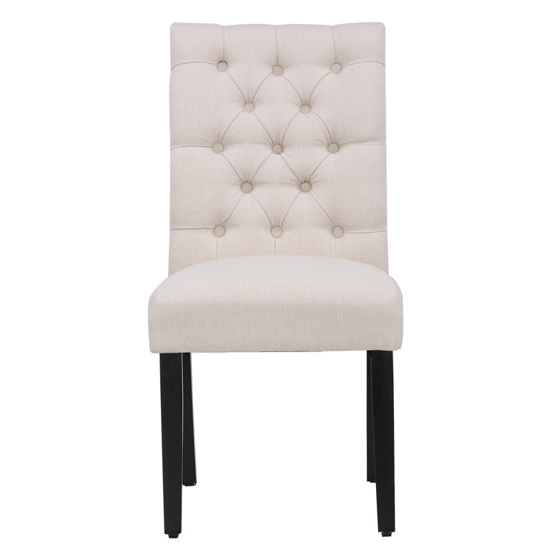 Wren 19'' H Tufted Linen Upholstered Side Chair, Beige, 1