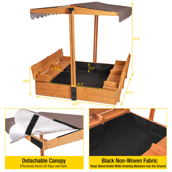 Caja de arena cuadrada de madera maciza Aivituvin 47,2'' x 52'' con cubierta