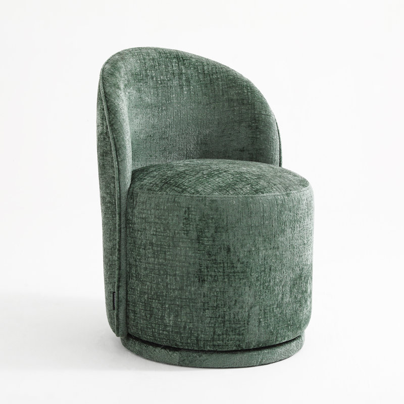 Upholstered Swivel Barrel Chair, Green Chenille