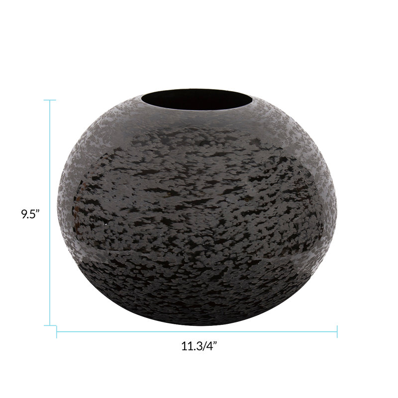 Chiseled Texture Black Iron Globe Vase, Large, 9" H x 11" W x 11" D
