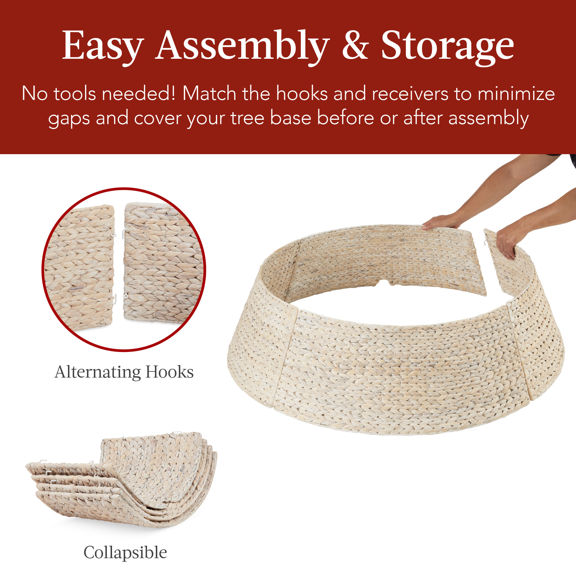 Rattan Tree Collar, Washed White, 11.25" H x 42" W
