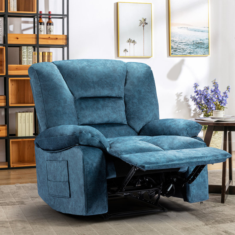 36.2'' Wide Velvet Upholstered Manual Standard Recliner, Blue