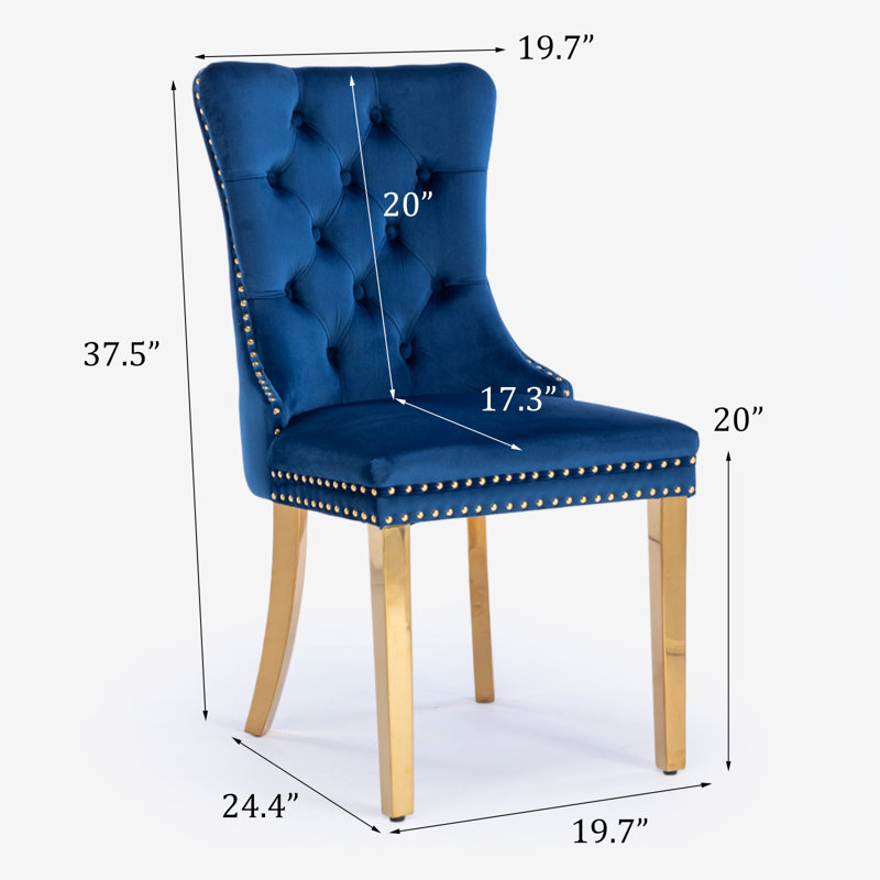 Deep Blue Velvet Upholstered Dining Chairs with Gold Legs, Set of 6