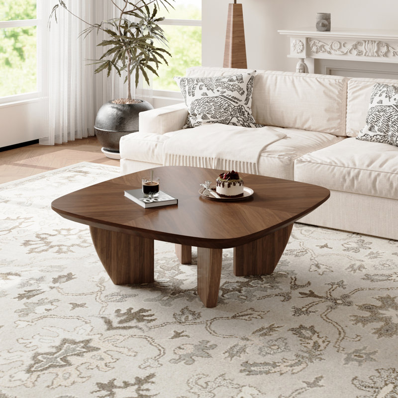 Table basse carrée 39,37 "Mid-Century avec 4 pieds, placage en bois massif