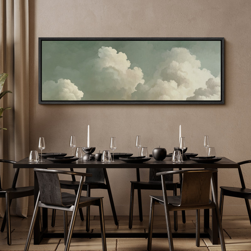 Relaxing Calm Green Clouds - Oversized Framed Wall Decorations Canvas Print, Black, 20" H x 60" W