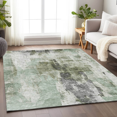 Tundra Green Washable Indoor-Outdoor Rug - 