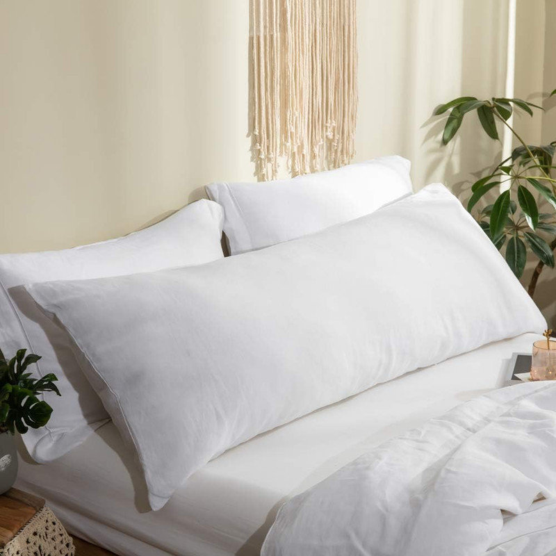 Housse de coussin corporel 100% lin pur 20 po x 54 po, Blanc