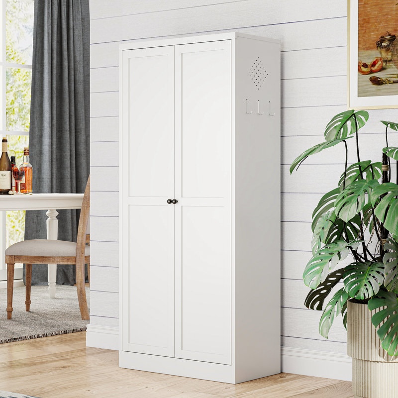 Durable Metal Pantry Cabinet - Easy Assemble, Multi-Use for Kitchen, Living Room, Bedroom, White