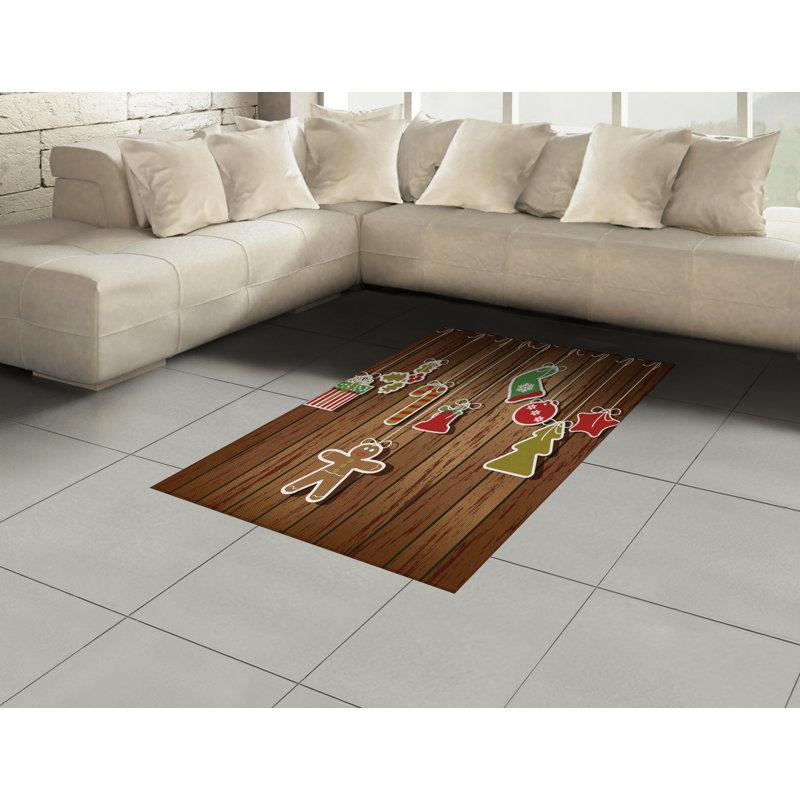 Tapis décoratif de Noël à haute densité en fibres de polyester à longs fils, Rectangle— 4 pi x 5 pi 8 po