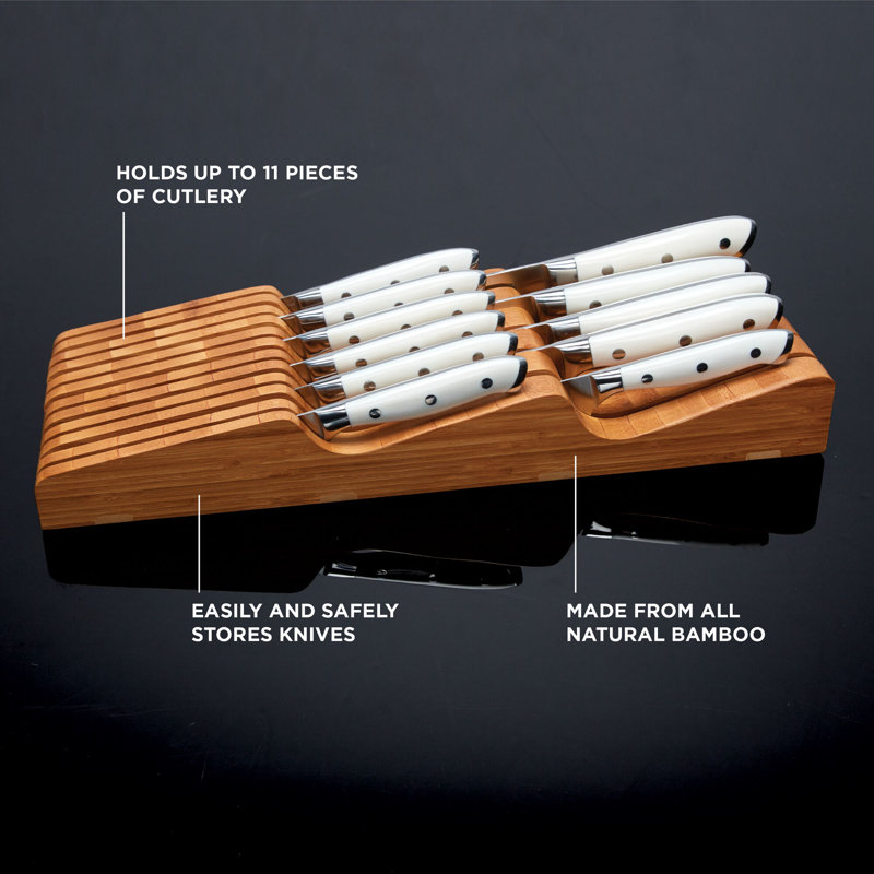 11-Slot In-Drawer Bamboo Knife Storage Block Organizer 11-Slot In-Drawer Bamboo Knife Storage Block Organizer