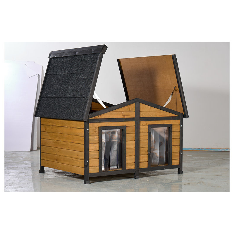 Grande niche pour chien en bois avec portes doubles et toit imperméable pour petits et moyens chiens