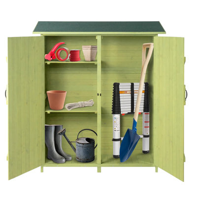 64" Tree Bud Green Cedar Wood Outdoor Storage Shed with Single Slope Roof Lockable Double Doors