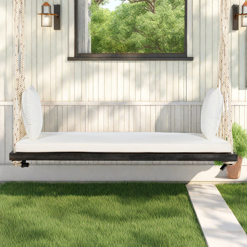 Balancelle de patio suspendue en bois avec coussin et coussins, Brun, Beige