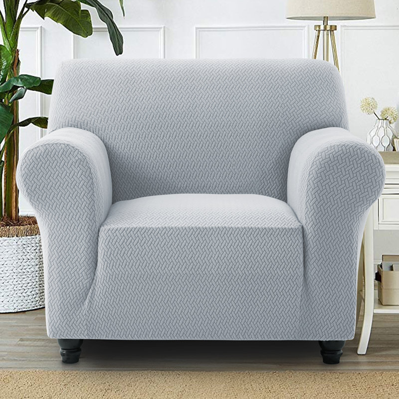 Premium Quality Stretchable Spandex Sofa Cover, Silver, 179cm H x 165cm W x 7cm D