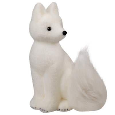 Figurine de Noël scintillante avec renard arctique - 9,5 po - blanc