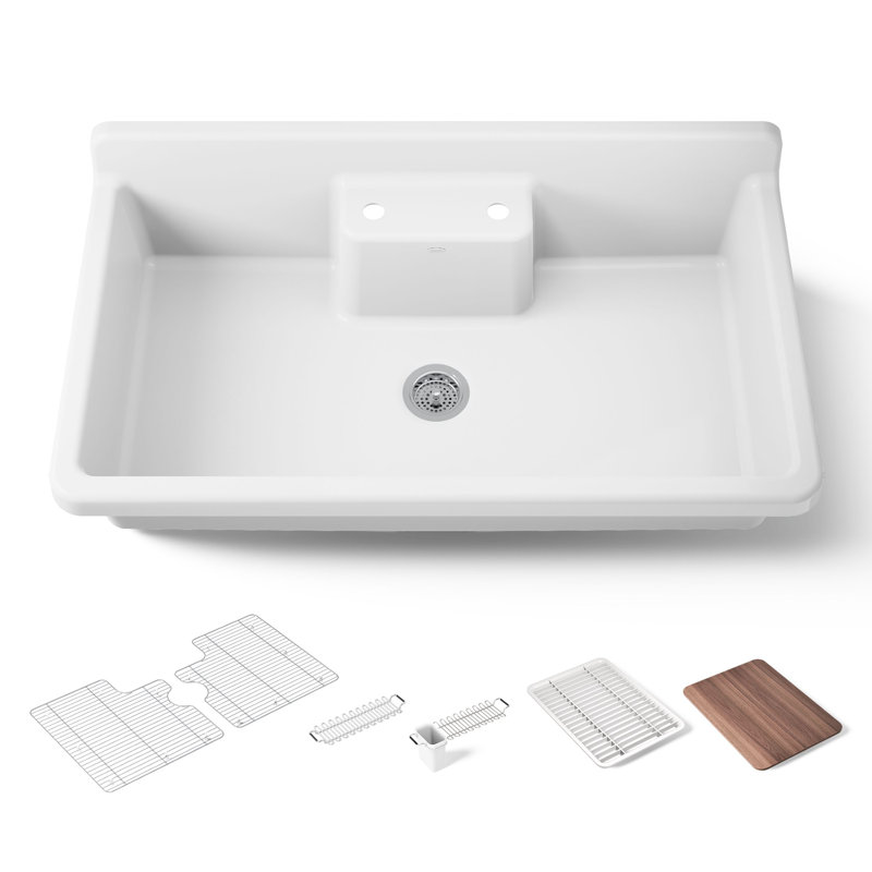 Farmstead® 45" L x 25" W Undermount Kitchen Sink, White, 2 Hole