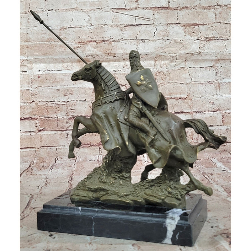 Statue de chevalier médiéval à cheval en bronze - Figurine Guerrier