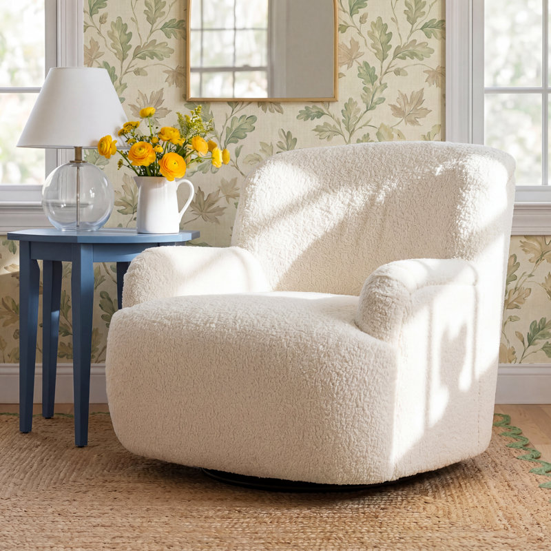 Maxton Upholstered Swivel Armchair, Sheepskin Camel Sherpa