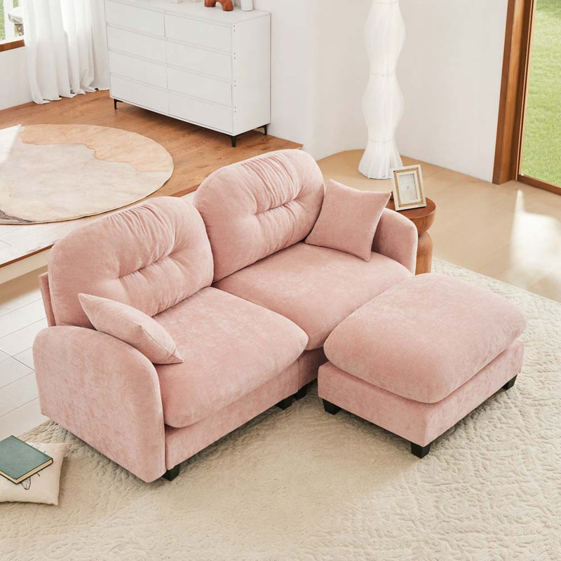 Canapé modulaire en chenille 2 places avec 2 coussins et repose-pieds, H 36,6 po x l 74 po x P 934 po, 2, Rose
