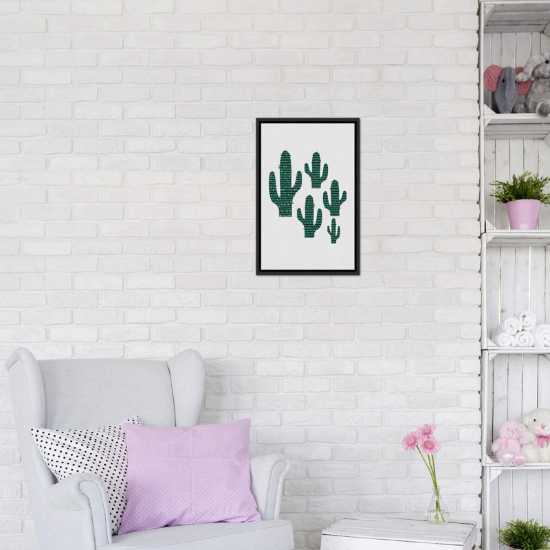 Cactus Crowd - impression d'art graphique, H 26 po x l 18 po x 1,5 po, Toile avec cadre noir patiné