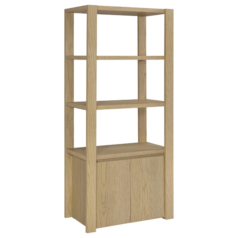 Tour média Laury avec 3 tablettes ouvertes, 2 portes d'armoire, bois de chêne clair