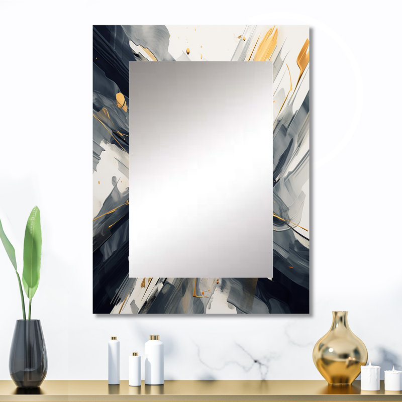 Or et gris Abstractions I - miroir décoratif de formes abstraites, miroir mural gris, impression d'art en métal