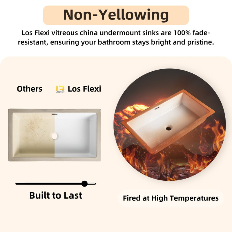 Los Flexi 28" x 16" Ceramic Undermount Bathroom Sink, Modern Rectangular Vanity Sink with Overflow