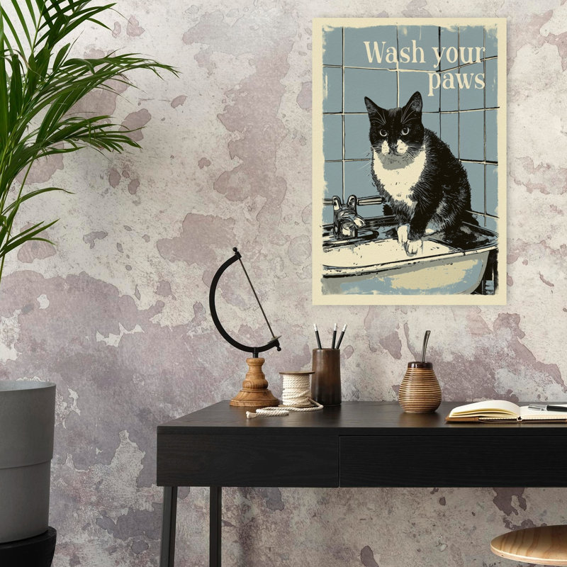 «Wash Your Paws», art mural rétro, H 24 po x l 16 po